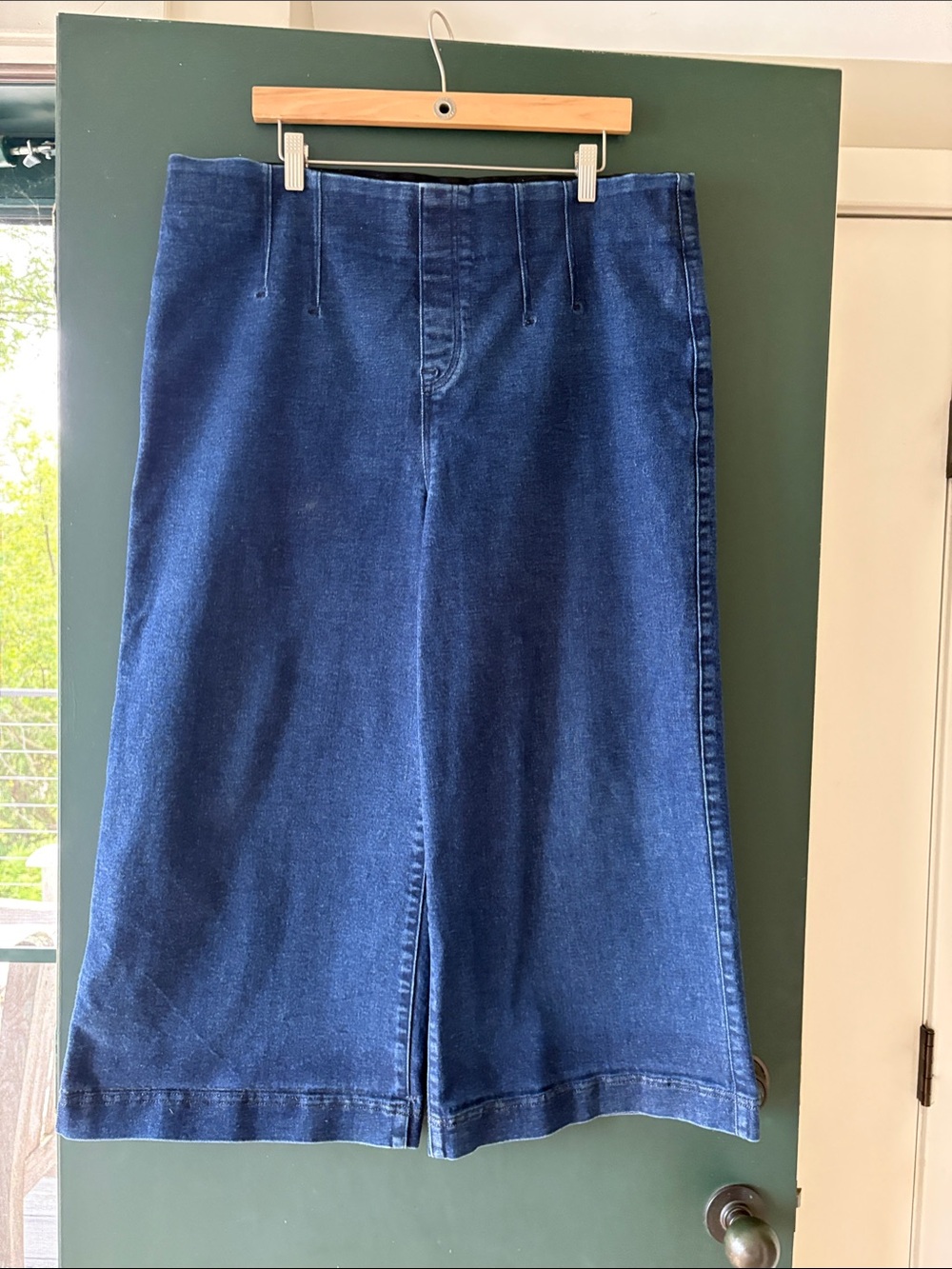 SPANX Dark Blue Denim Wide-Leg Midi Skirt